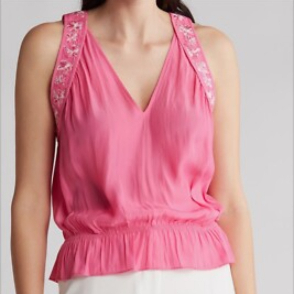 NWT Ramy Brook Rose Embroidered Top Size L